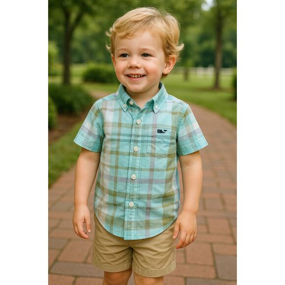 Vineyard Vines Toddler Andros Blue Madras Shirt Size 2T NWT 🌊 🐳